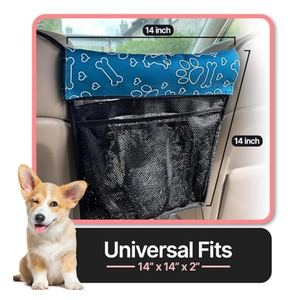 Pet Car Barrier with Mesh Pocket - Blue